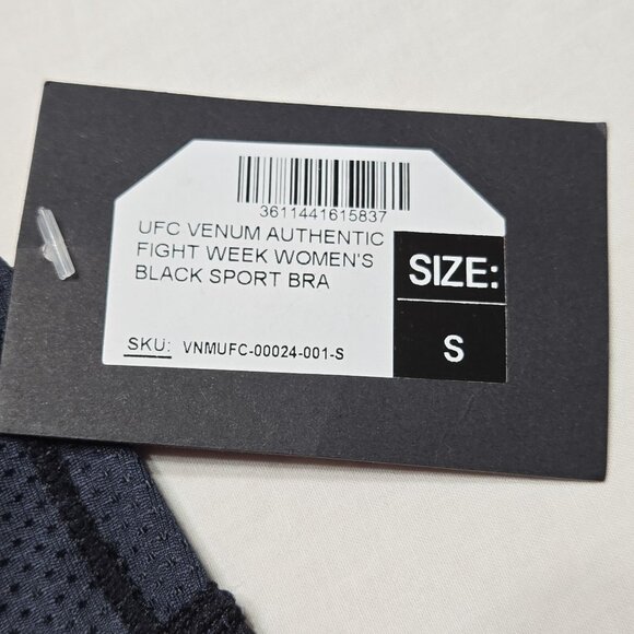 UFC Venum Sports Bra Womens Small Black Racerback Removal Pads Workout Top New - Picture 3 of 10